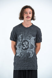 Mens Om and Koi Fish T-Shirt in Silver on Black