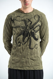 Unisex Octopus Long Sleeve T-Shirt in Green