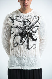 Unisex Octopus Long Sleeve T-Shirt in White