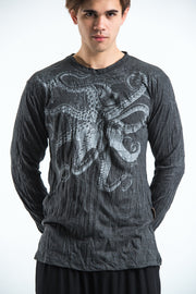 Unisex Octopus Long Sleeve T-Shirt in Silver on Black