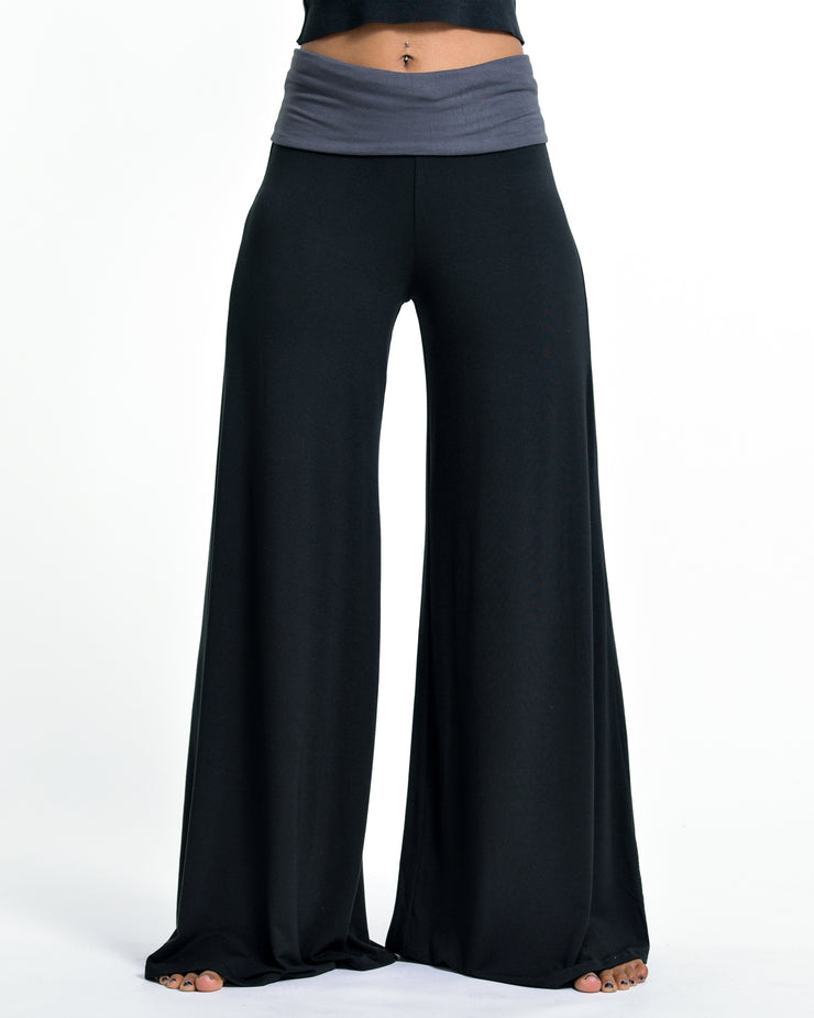 Solid Color Spandex Wide Leg Palazzo Pants in Black