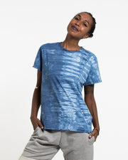 Unisex Half Stripes Indigo Tie Dye T-Shirt
