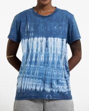 Unisex Vertical Stripes Indigo Tie Dye T-Shirt