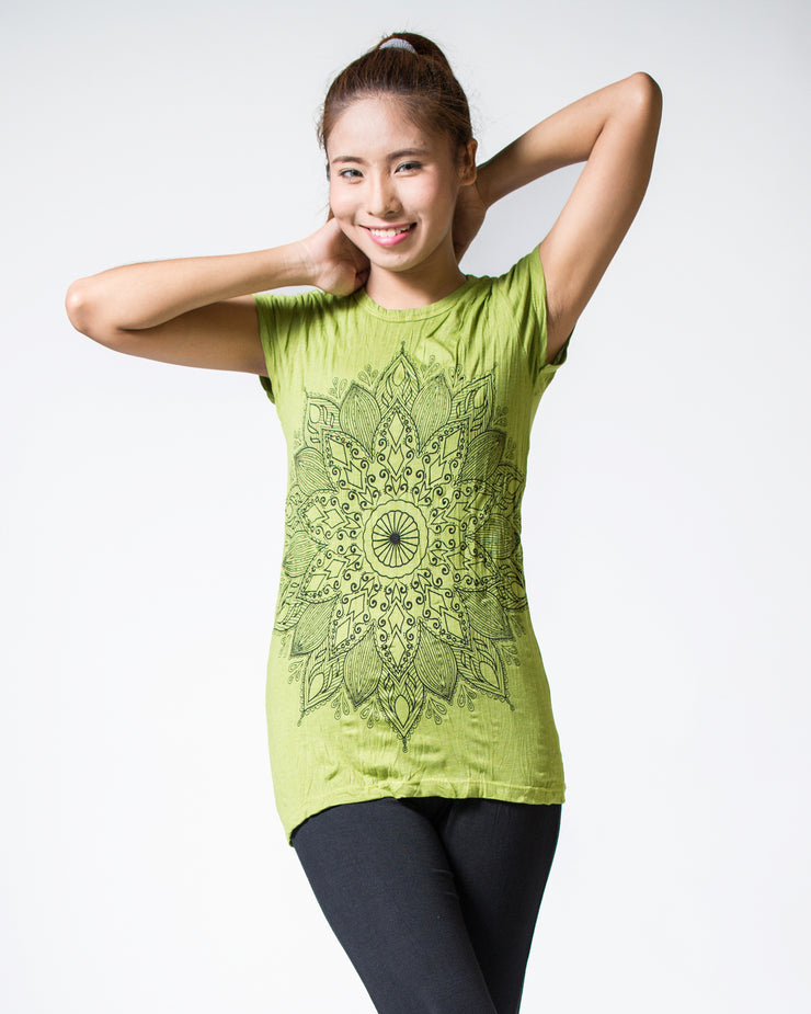 Womens Lotus Mandala T-Shirt in Lime