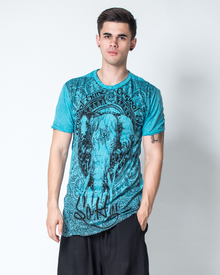 Mens Wild Elephant  T-Shirt in Turquoise