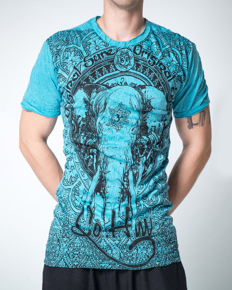 Mens Wild Elephant  T-Shirt in Turquoise
