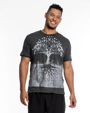 Mens Tree of Life T-Shirt in Silver on Black