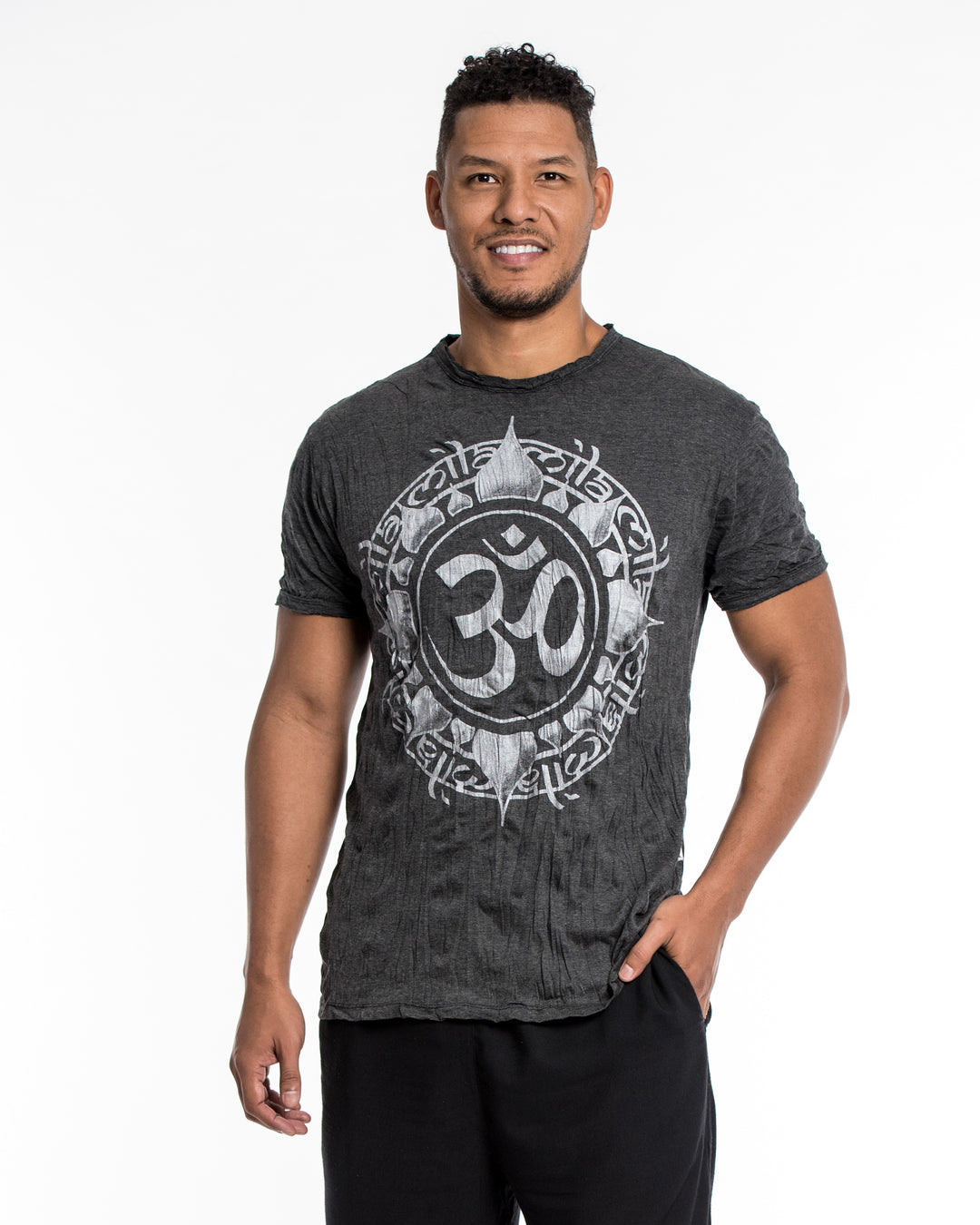 Sure Design Mens Infinitee Om T-Shirt in Silver on Black