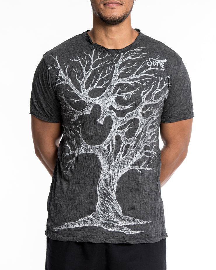 Mens Om Tree T-Shirt in Silver on Black