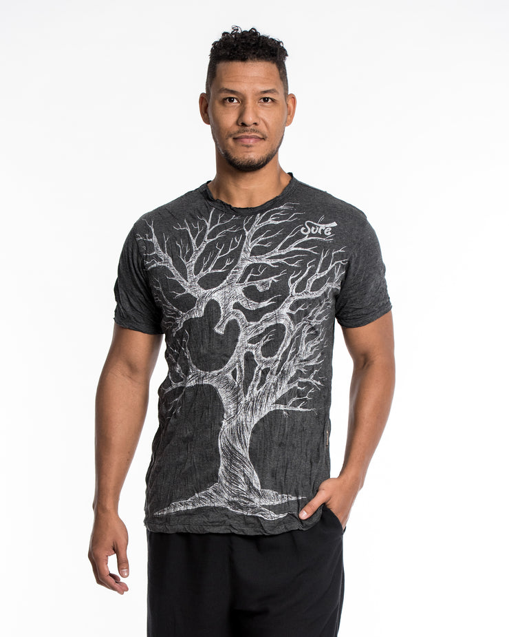 Mens Om Tree T-Shirt in Silver on Black