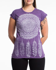 Womens Dreamcatcher T-Shirt in Silver on Purple