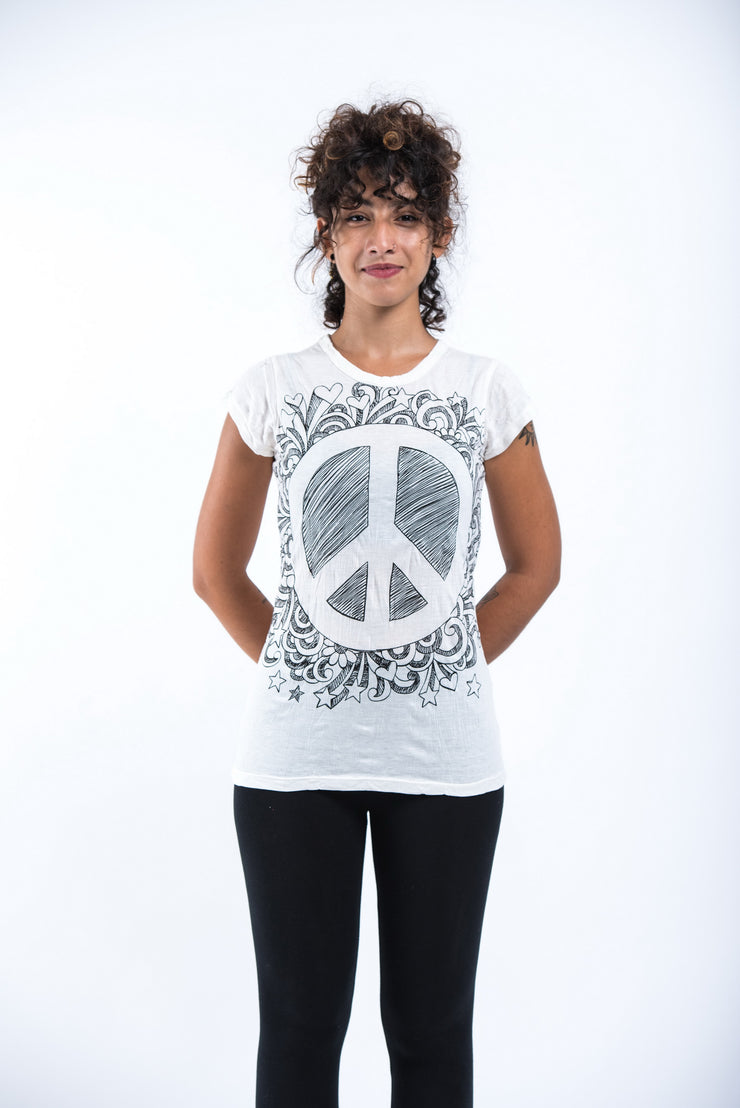 Womens Peace Sign T-Shirt in White