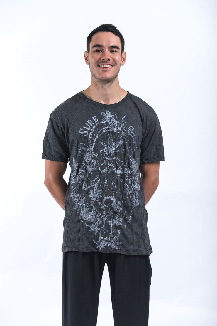 Mens Octopus Weed T-Shirt in Silver on Black