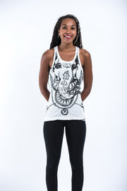 Womens Big Face Ganesh Tank Top in White
