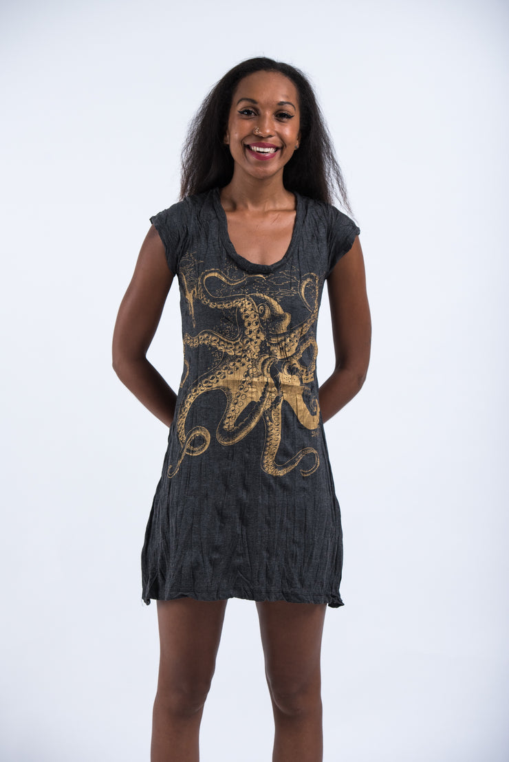 Womens Octopus Dress in  Gold on Black