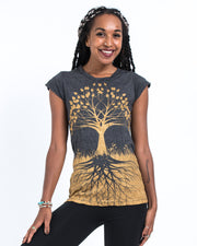 Womens Tree of Life T-Shirt in Gold on Black