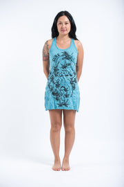 Womens Octopus Weed Tank Dress in Turquoise