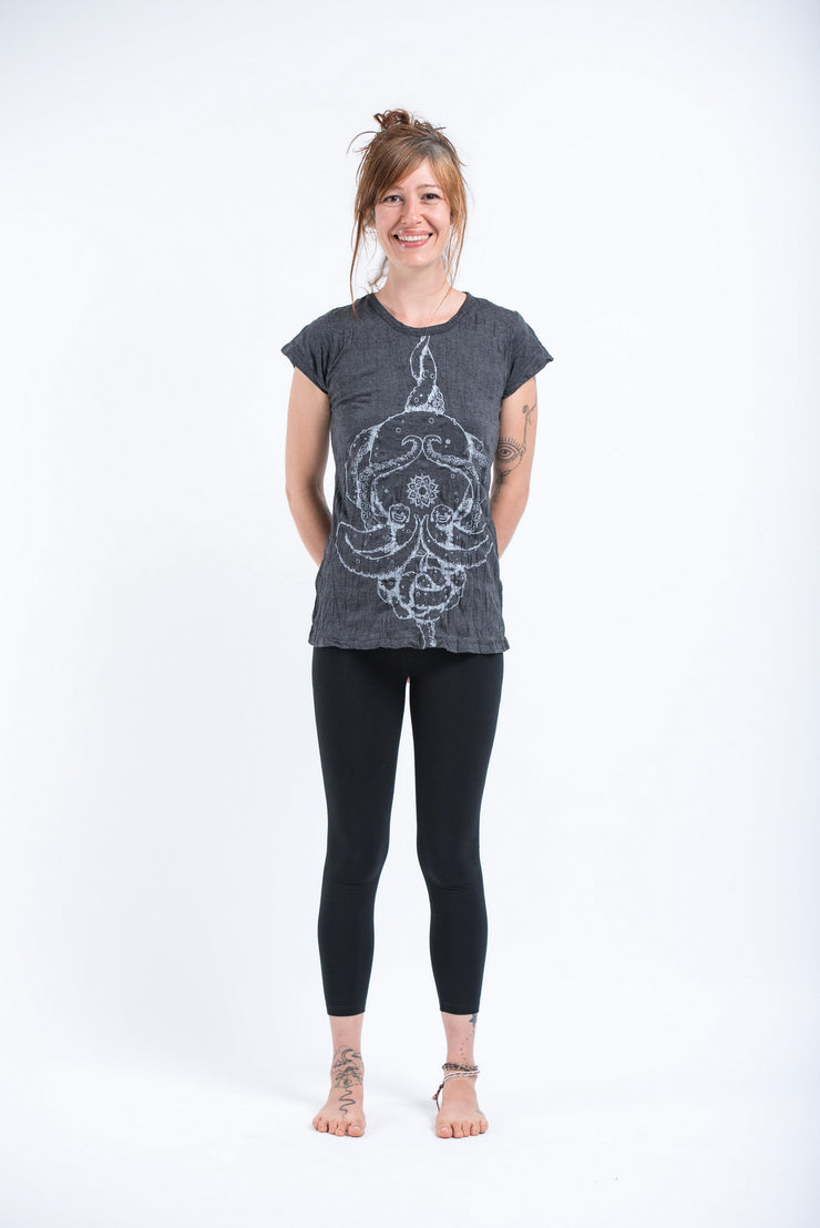 Womens Octopus Mandala T-Shirt in Silver on Black