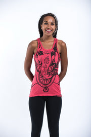 Womens Big Face Ganesh Tank Top in Red