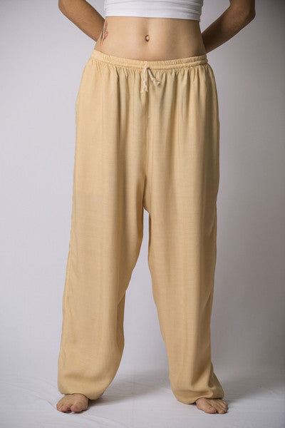 Unisex Solid Color Drawstring Pants in Cream