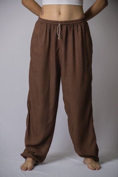 Unisex Solid Color Drawstring Pants in Brown