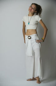 Womens Solid Color Palazzo Pant in White