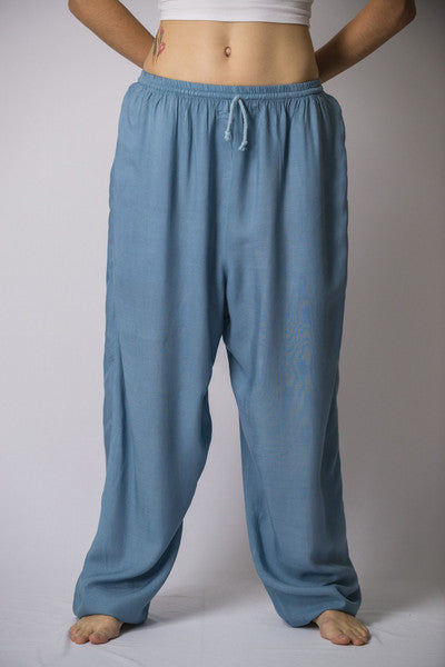 Unisex Solid Color Drawstring Pants in Blue Gray