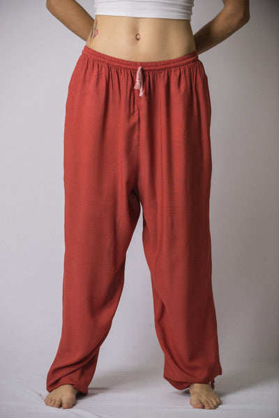 Unisex Solid Color Drawstring Pants in Red