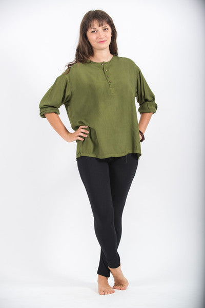 Womens Coconut Buttons Yoga Shirt in Olive