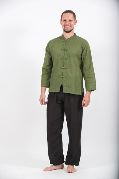 Mens Chinese Collar Yoga Shirt in Olive