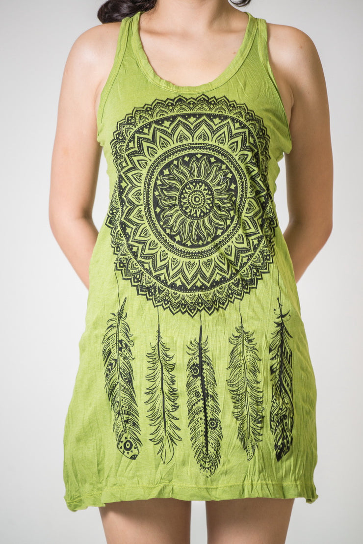 Sure Design Womens Dreamcatcher Tank Dress in Lime Sure Design Womens Dreamcatcher Tank Dress in Lime