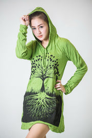 Womens Tree of Life Hoodie Dress in Lime