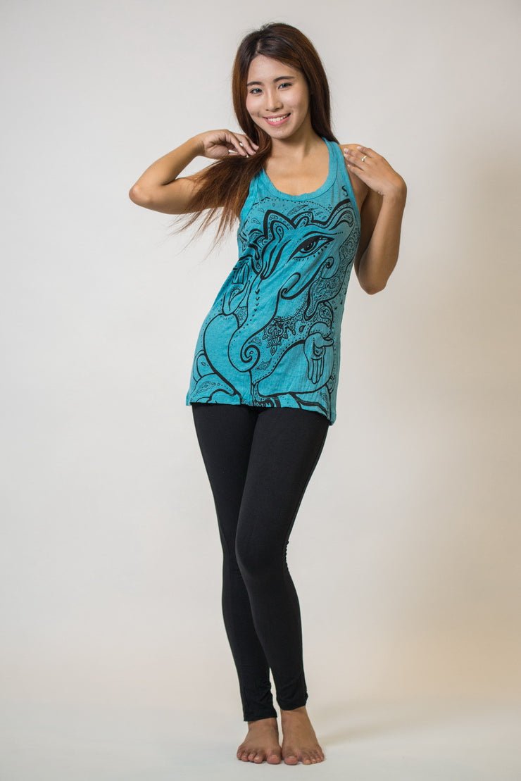Womens Cute Ganesh Tank Top in Turquoise