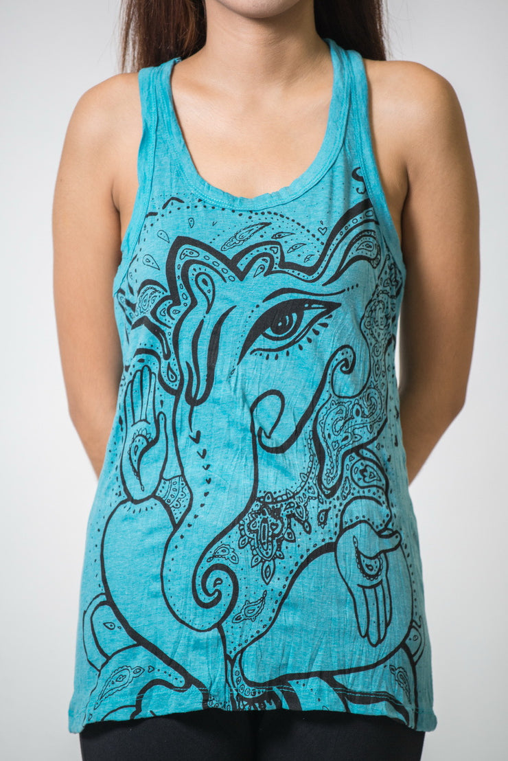 Womens Cute Ganesh Tank Top in Turquoise