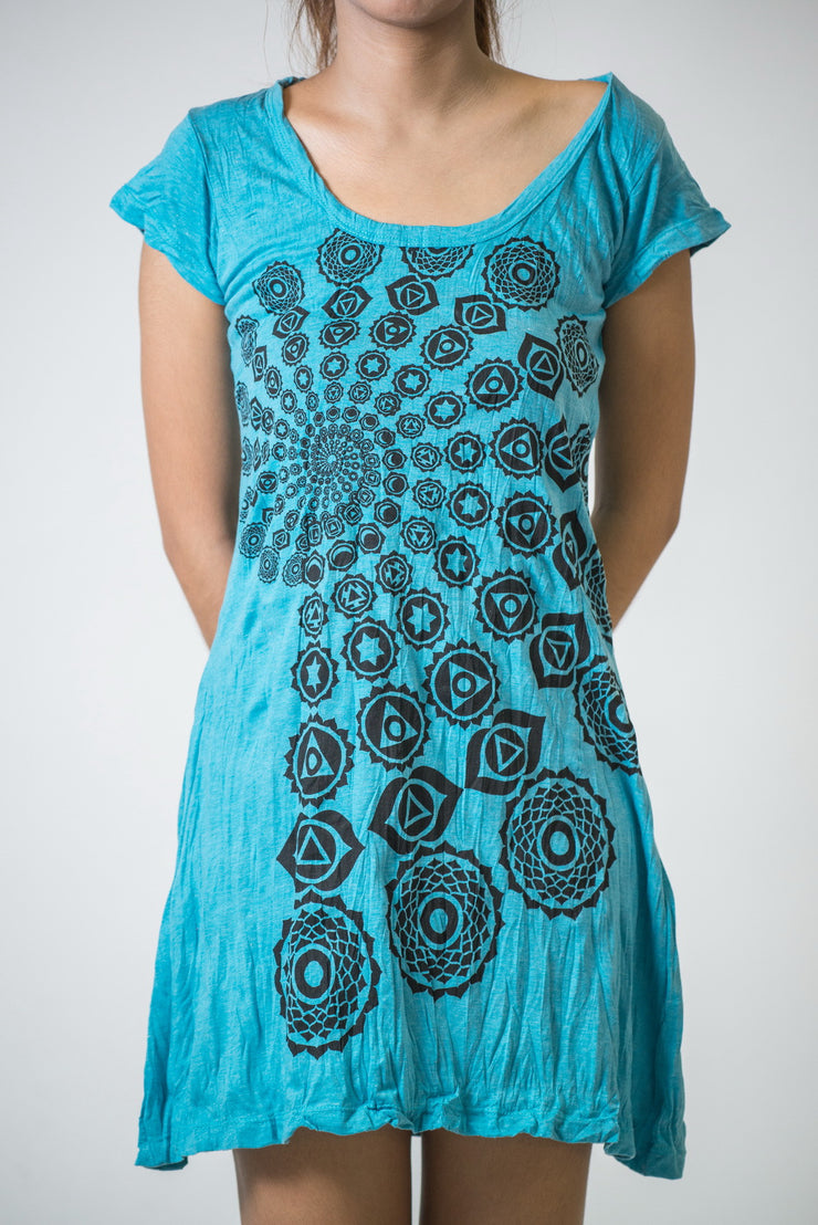 Womens Chakra Fractal Dress in Turquoise
