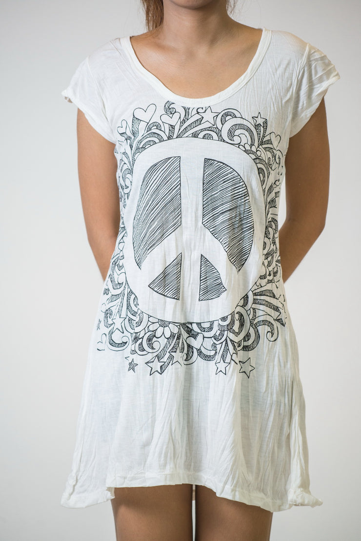 peace sign dress shirt Embroidered Peace Sign Short-Sleeve Tie-Front Shirt