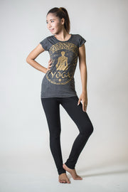 Womens Infinitee Yoga Stamp T-Shirt in Gold on Black