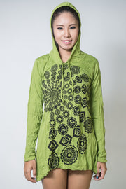 Womens Chakra Fractal Hoodie Dress in Lime
