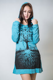 Womens Tree of Life Hoodie Dress in Turquoise