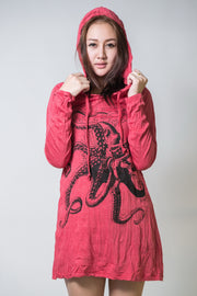 Womens Octopus Hoodie Dress in Red