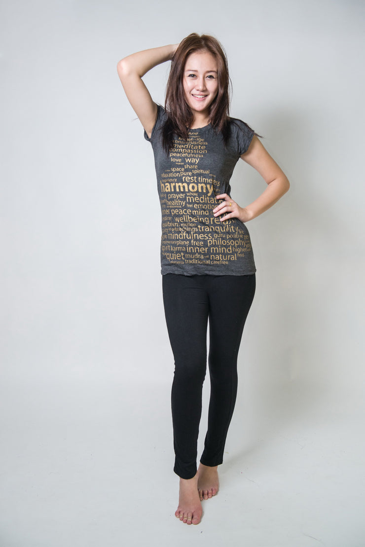 Womens Harmony T-Shirt in Gold on Black