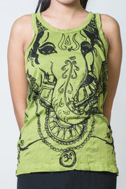Womens Big Face Ganesh Tank Top in Lime