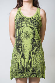 Womens Wild Elephant Tank Dress in Lime