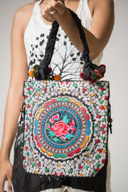 Hmong Hill Tribe Rose Embroidered Tote Handbag