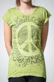 Womens Peace Sign T-Shirt in Lime