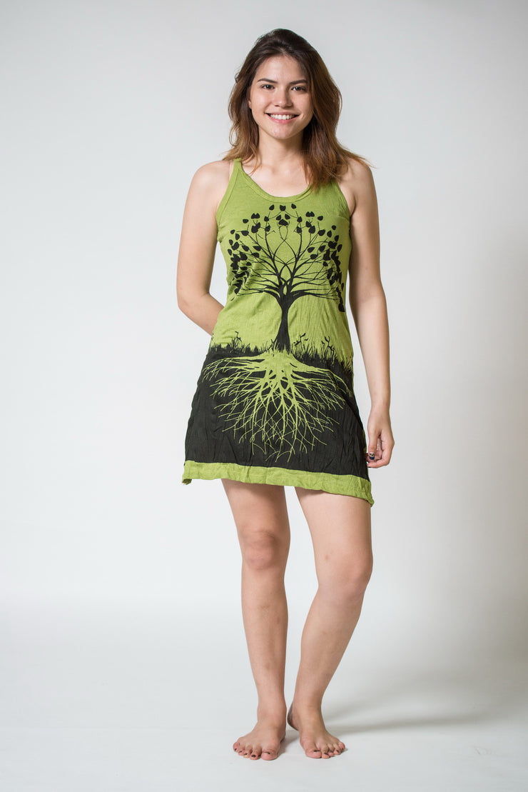 Womens Tree of Life Tank Dress in Lime