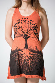 Womens Tree of Life Tank Dress in Orange