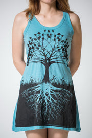 Womens Tree of Life Tank Dress in Turquoise