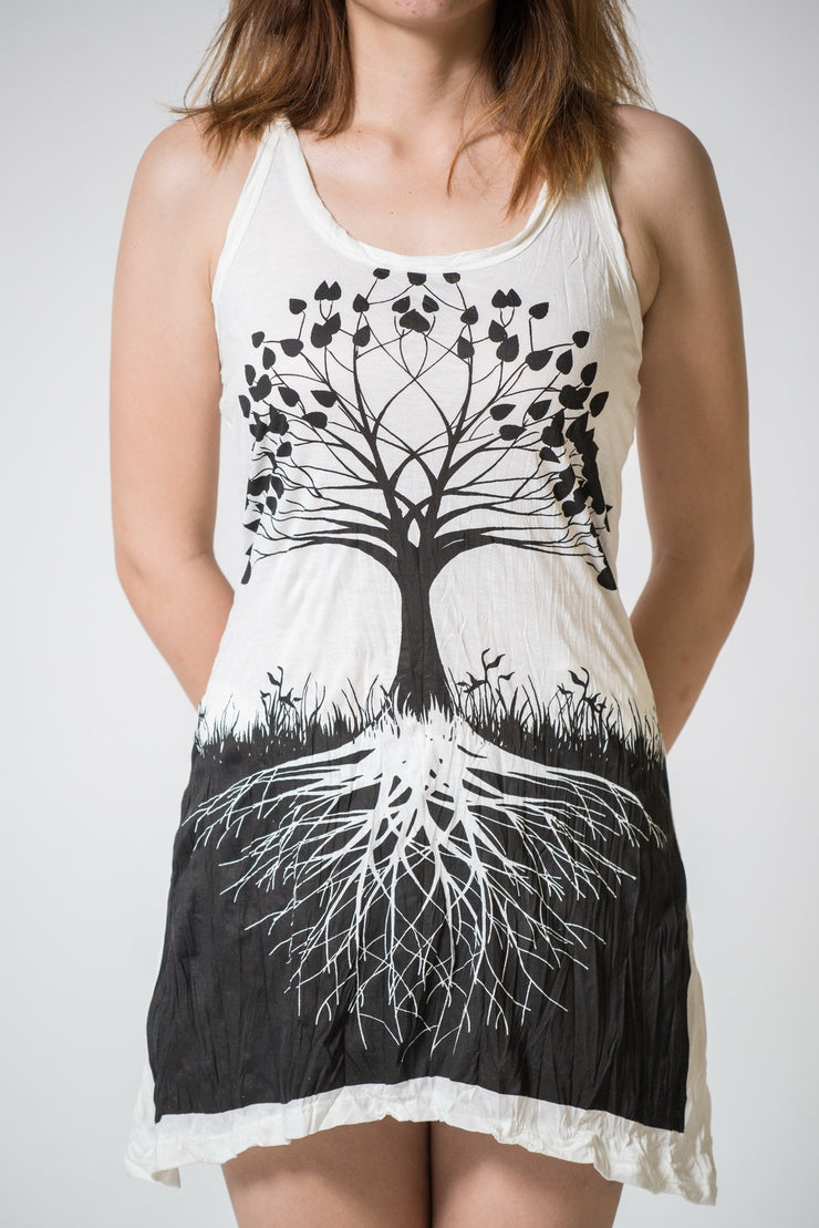 Womens Tree of Life Tank Dress in White