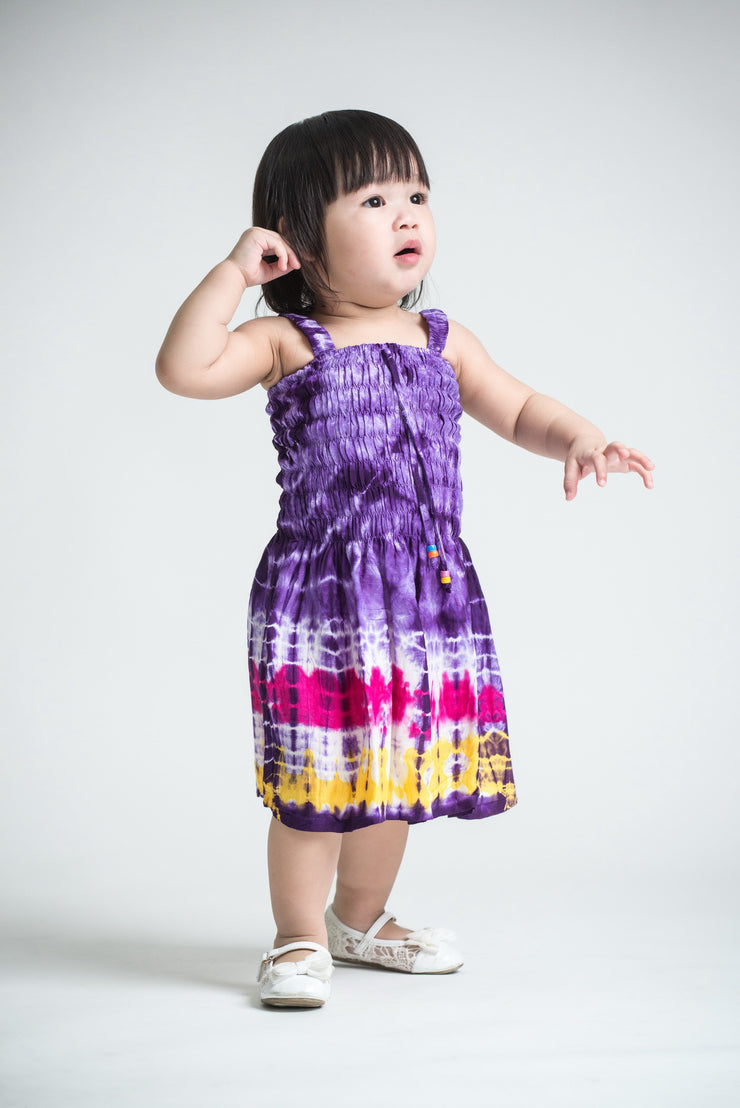 Kids Tie Dye Smock Dress in Purple
